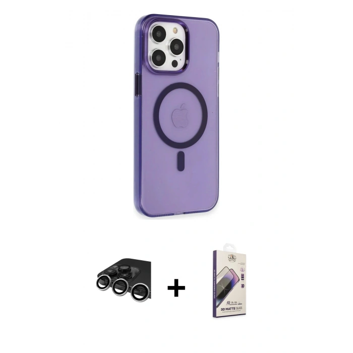 MARSİLYAN™- iPhone 14 Pro Max Kılıf Kıvılcım Asil Özel Seri - Siyah Bilvis 3D Mat Cam Ekran Koruyucu + Raze Metal Kamera Lens - GS