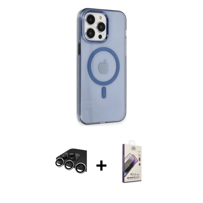 MARSİLYAN™- iPhone 14 Pro Max Kılıf Kıvılcım Asil Özel Seri - Siyah Bilvis 3D Mat Cam Ekran Koruyucu + Raze Metal Kamera Lens - GS