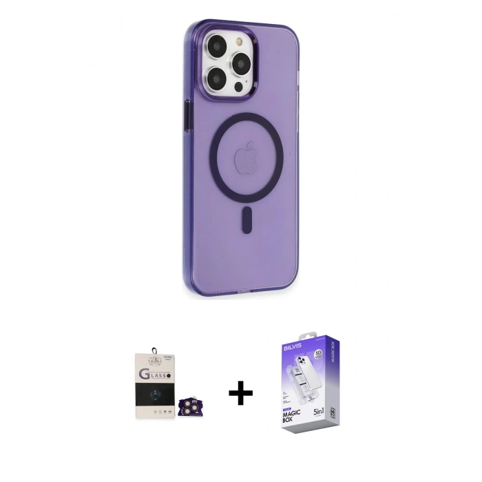 MARSİLYAN™- iPhone 14 Pro Max Kılıf Kıvılcım Asil Özel Seri - Siyah Bilvis 5in1 3D Magic Cam Ekran Koruyucu + Bilvis Titan Kamera Lens - GD