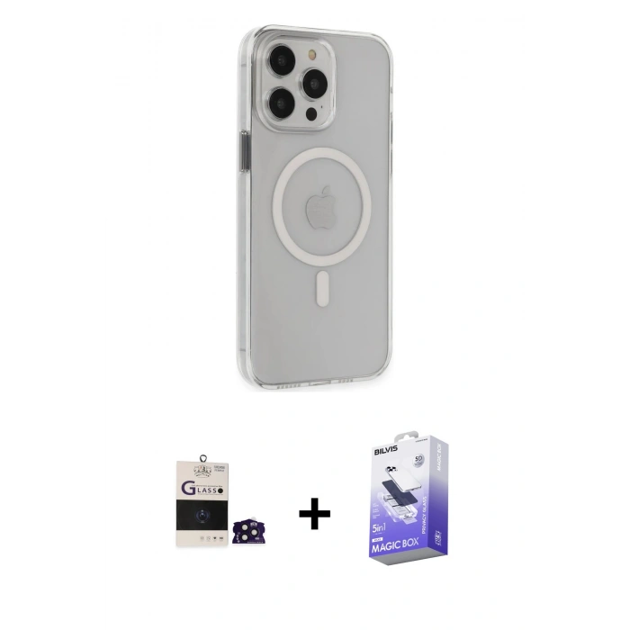 MARSİLYAN™- iPhone 14 Pro Max Kılıf Kıvılcım Asil Özel Seri - Siyah Bilvis 5in1 5D Magic Hayalet Cam Ekran Koruyucu + Bilvis Titan Kamera Lens - DNMR