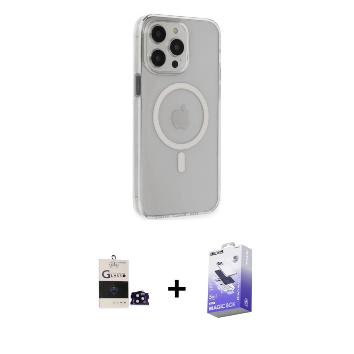 MARSİLYAN™- iPhone 14 Pro Max Kılıf Kıvılcım Asil Özel Seri - Siyah Bilvis 5in1 5D Magic Hayalet Cam Ekran Koruyucu + Bilvis Titan Kamera Lens - SH
