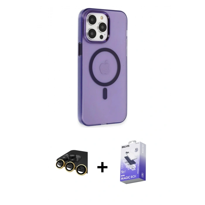 MARSİLYAN™- iPhone 14 Pro Max Kılıf Kıvılcım Asil Özel Seri - Siyah Bilvis 5in1 5D Magic Hayalet Cam Ekran Koruyucu + Raze Metal Kamera Lens - GD
