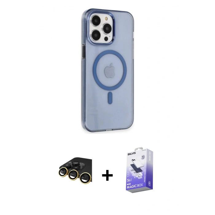 MARSİLYAN™- iPhone 14 Pro Max Kılıf Kıvılcım Asil Özel Seri - Siyah Bilvis 5in1 5D Magic Hayalet Cam Ekran Koruyucu + Raze Metal Kamera Lens - GD
