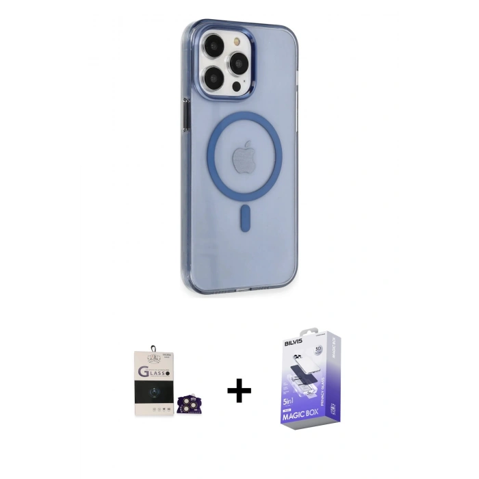 MARSİLYAN™- iPhone 14 Pro Max Kılıf Kıvılcım Asil Özel Seri - Siyah Bilvis 5in1 5D Magic Hayalet Cam Ekran Koruyucu + Bilvis Titan Kamera Lens - GD