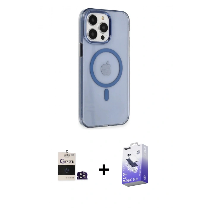 MARSİLYAN™- iPhone 14 Pro Max Kılıf Kıvılcım Asil Özel Seri - Siyah Bilvis 5in1 5D Magic Hayalet Cam Ekran Koruyucu + Bilvis Titan Kamera Lens - DNMR