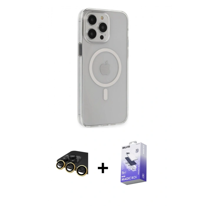 MARSİLYAN™- iPhone 14 Pro Max Kılıf Kıvılcım Asil Özel Seri - Siyah Bilvis 5in1 5D Magic Hayalet Cam Ekran Koruyucu + Raze Metal Kamera Lens - GD