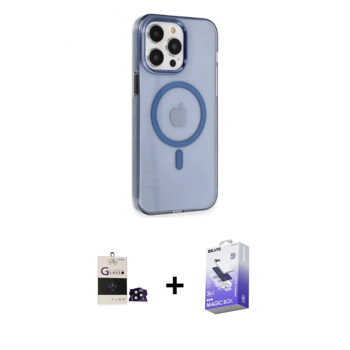 MARSİLYAN™- iPhone 14 Pro Max Kılıf Kıvılcım Asil Özel Seri - Siyah Bilvis 5in1 5D Magic Hayalet Cam Ekran Koruyucu + Siyah Bilvis Titan Kamera Lens