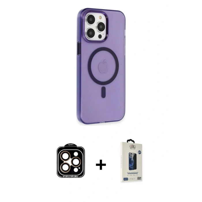 MARSİLYAN™- iPhone 14 Pro Max Kılıf Kıvılcım Asil Özel Seri - Siyah Bilvis Hayalet Cam Ekran Koruyucu + PVD Metal Kamera Lens - TU
