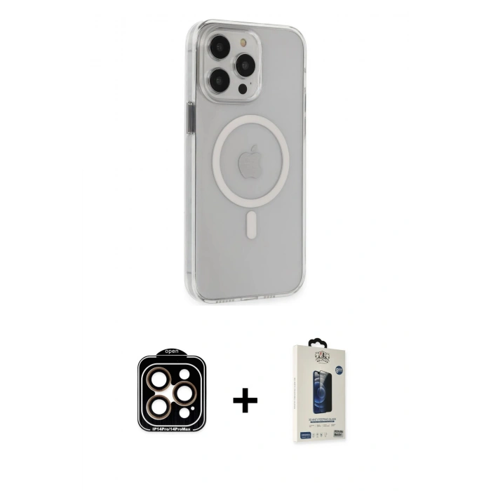 MARSİLYAN™- iPhone 14 Pro Max Kılıf Kıvılcım Asil Özel Seri - Siyah Bilvis Hayalet Cam Ekran Koruyucu + PVD Metal Kamera Lens - TU