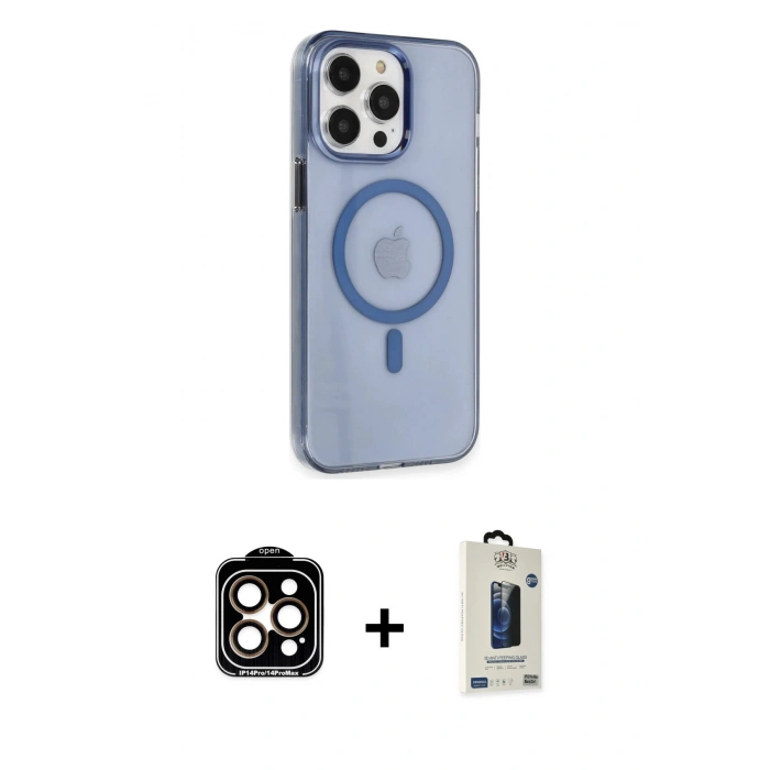 MARSİLYAN™- iPhone 14 Pro Max Kılıf Kıvılcım Asil Özel Seri - Siyah Bilvis Hayalet Cam Ekran Koruyucu + PVD Metal Kamera Lens - TU