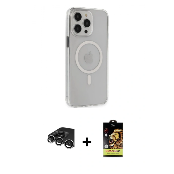 MARSİLYAN™- iPhone 14 Pro Max Kılıf Kıvılcım Asil Özel Seri - Siyah Buffer Cam Ekran Koruyucu + Raze Metal Kamera Lens - GS