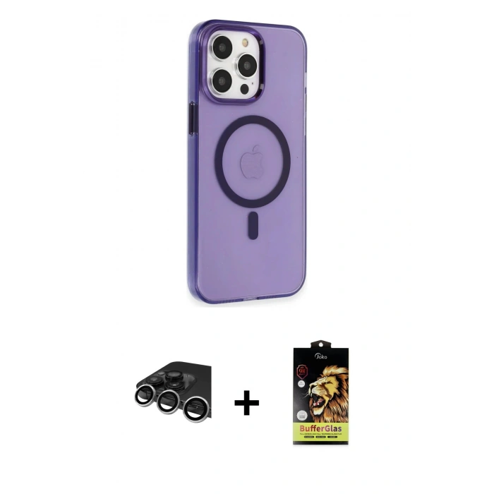 MARSİLYAN™- iPhone 14 Pro Max Kılıf Kıvılcım Asil Özel Seri - Siyah Buffer Cam Ekran Koruyucu + Raze Metal Kamera Lens - GS