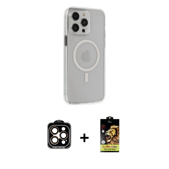 MARSİLYAN™- iPhone 14 Pro Max Kılıf Kıvılcım Asil Özel Seri - Siyah Buffer Cam Ekran Koruyucu + PVD Metal Kamera Lens - TU
