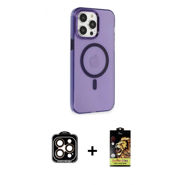 MARSİLYAN™- iPhone 14 Pro Max Kılıf Kıvılcım Asil Özel Seri - Siyah Buffer Cam Ekran Koruyucu + PVD Metal Kamera Lens - TU