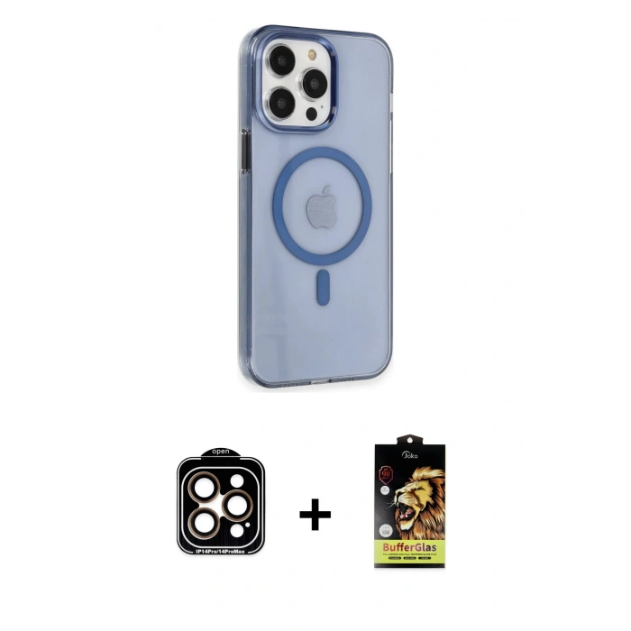 MARSİLYAN™- iPhone 14 Pro Max Kılıf Kıvılcım Asil Özel Seri - Siyah Buffer Cam Ekran Koruyucu + PVD Metal Kamera Lens - TU