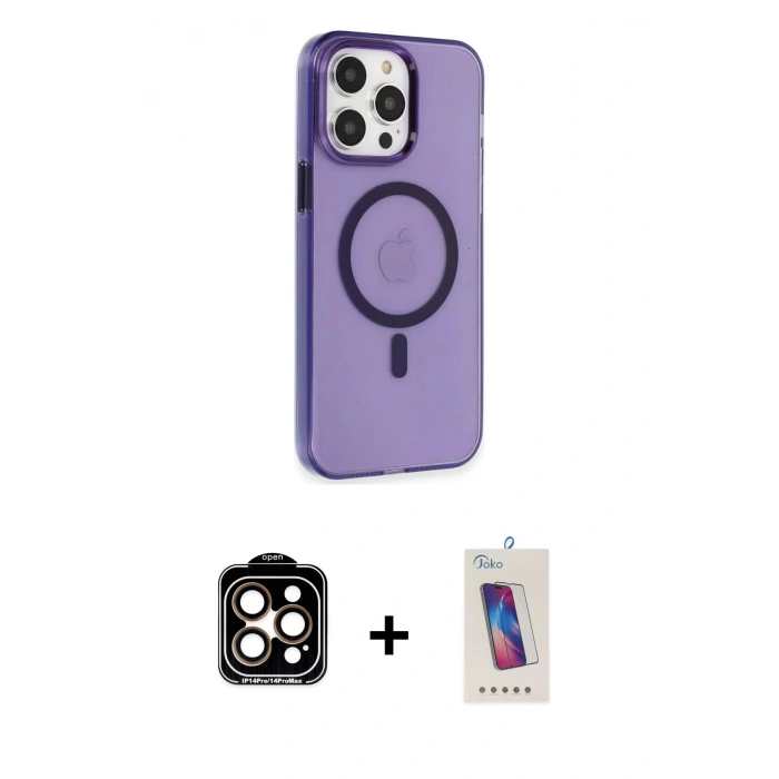 MARSİLYAN™- iPhone 14 Pro Max Kılıf Kıvılcım Asil Özel Seri - Siyah Joko 5D Cam + PVD Metal Kamera Lens - TU