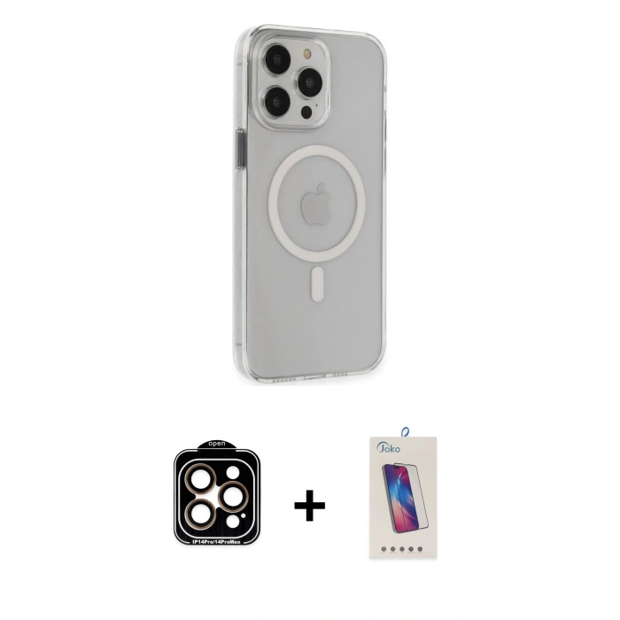 MARSİLYAN™- iPhone 14 Pro Max Kılıf Kıvılcım Asil Özel Seri - Siyah Joko 5D Cam + PVD Metal Kamera Lens - TU