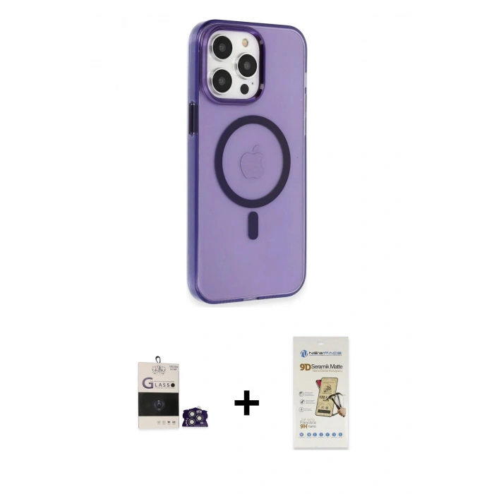 MARSİLYAN™- iPhone 14 Pro Max Kılıf Kıvılcım Asil Özel Seri - Siyah Mat Seramik Nano Ekran Koruyucu + Bilvis Titan Kamera Lens - GS