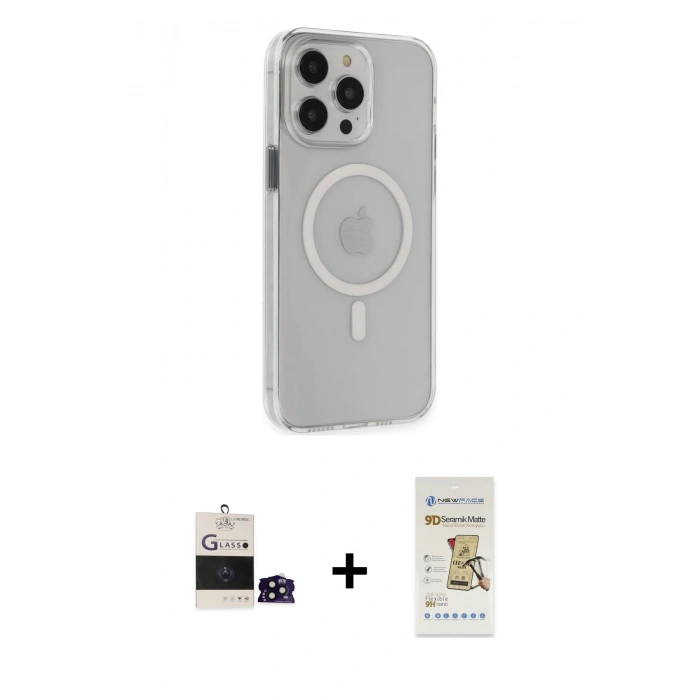 MARSİLYAN™- iPhone 14 Pro Max Kılıf Kıvılcım Asil Özel Seri - Siyah Mat Seramik Nano Ekran Koruyucu + Bilvis Titan Kamera Lens - SH