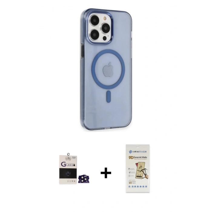 MARSİLYAN™- iPhone 14 Pro Max Kılıf Kıvılcım Asil Özel Seri - Siyah Mat Seramik Nano Ekran Koruyucu + Derin Mor Bilvis Titan Kamera Lens