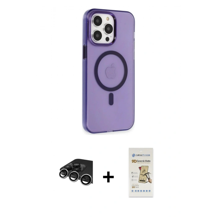 MARSİLYAN™- iPhone 14 Pro Max Kılıf Kıvılcım Asil Özel Seri - Siyah Mat Seramik Nano Ekran Koruyucu + Raze Metal Kamera Lens - GS