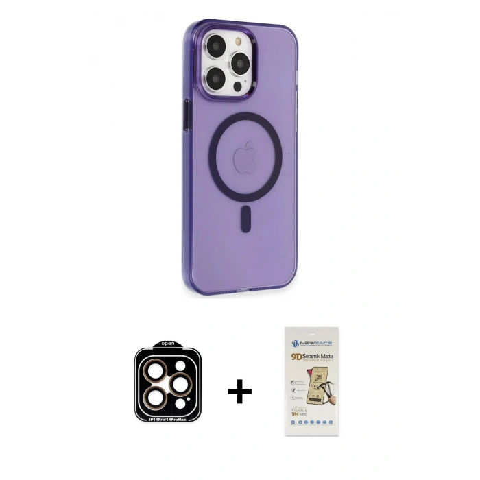 MARSİLYAN™- iPhone 14 Pro Max Kılıf Kıvılcım Asil Özel Seri - Siyah Mat Seramik Nano Ekran Koruyucu + PVD Metal Kamera Lens - TU
