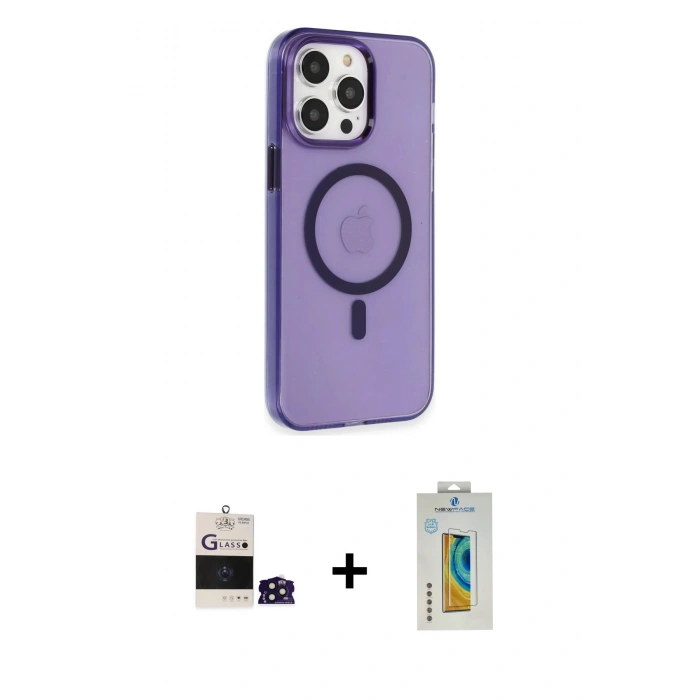 MARSİLYAN™- iPhone 14 Pro Max Kılıf Kıvılcım Asil Özel Seri - Siyah Polymer Nano Ekran Koruyucu + Derin Mor Bilvis Titan Kamera Lens