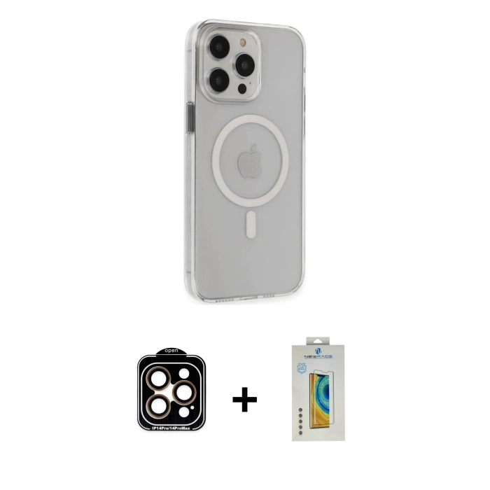 MARSİLYAN™- iPhone 14 Pro Max Kılıf Kıvılcım Asil Özel Seri - Siyah Polymer Nano Ekran Koruyucu + Turuncu PVD Metal Kamera Lens