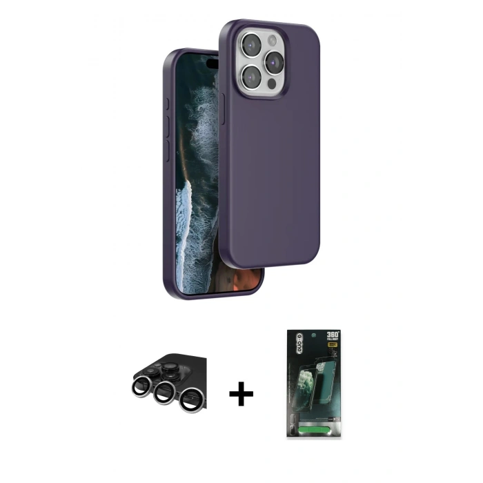 MARSİLYAN™- iPhone 14 Pro Max Kılıf Kıvılcım Çizgi Serisi - Şeffaf 360 Full Body Arka Koruyucu + Gümüş Raze Metal Kamera Lens