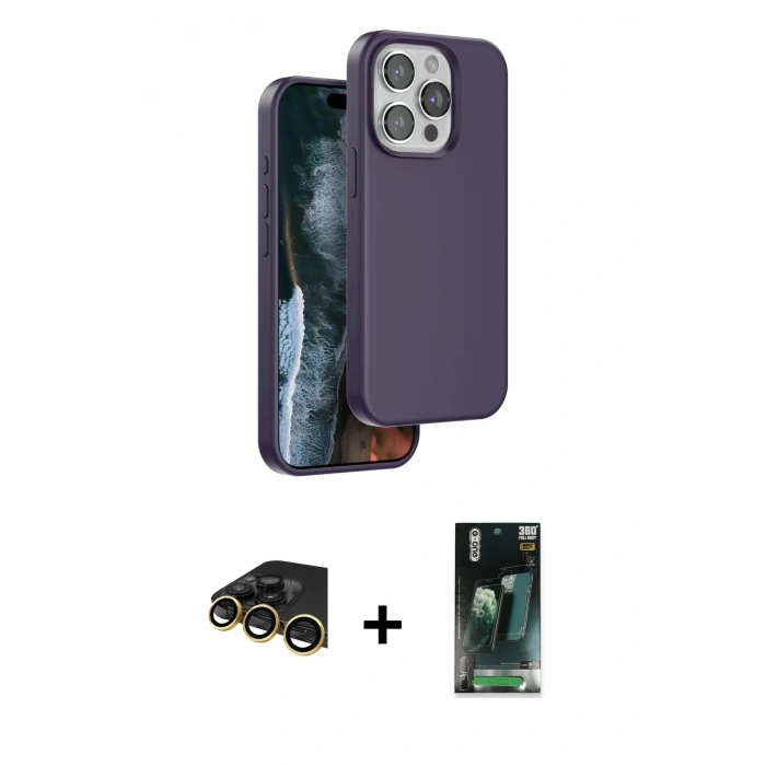 MARSİLYAN™- iPhone 14 Pro Max Kılıf Kıvılcım Çizgi Serisi - Şeffaf 360 Full Body Arka Koruyucu + Raze Metal Kamera Lens - GD