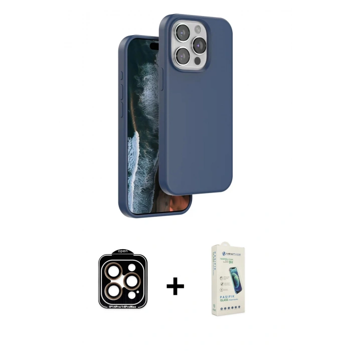 MARSİLYAN™- iPhone 14 Pro Max Kılıf Kıvılcım Çizgi Serisi - Şeffaf Pasifik Cam Ekran Koruyucu + PVD Metal Kamera Lens - TU