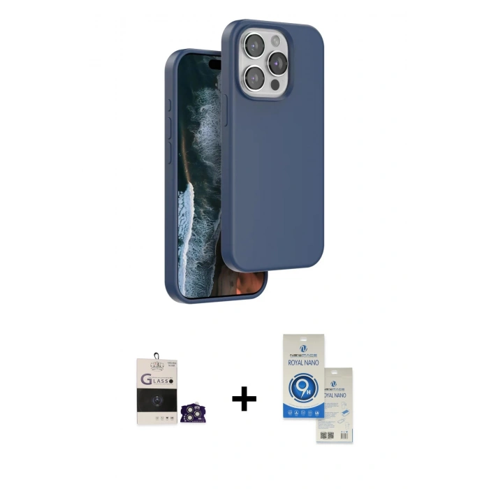 MARSİLYAN™- iPhone 14 Pro Max Kılıf Kıvılcım Çizgi Serisi - Şeffaf Royal Nano Ekran Koruyucu + Bilvis Titan Kamera Lens - GS