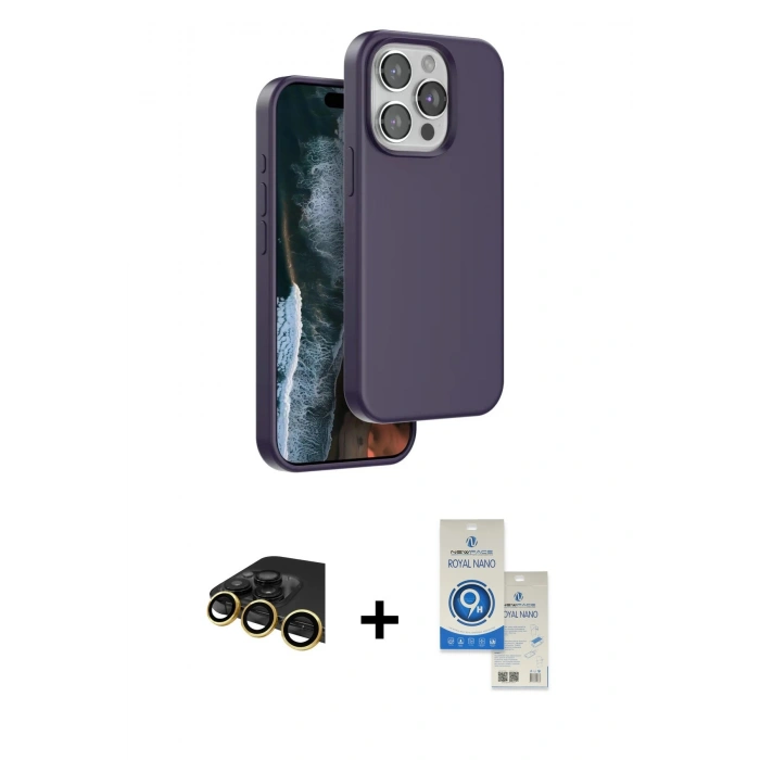 MARSİLYAN™- iPhone 14 Pro Max Kılıf Kıvılcım Çizgi Serisi - Şeffaf Royal Nano Ekran Koruyucu + Raze Metal Kamera Lens - GD