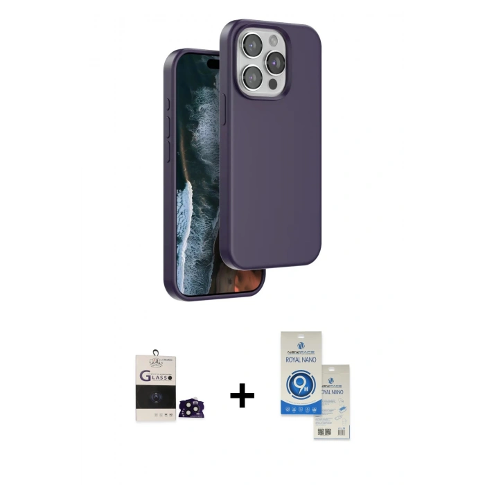 MARSİLYAN™- iPhone 14 Pro Max Kılıf Kıvılcım Çizgi Serisi - Şeffaf Royal Nano Ekran Koruyucu + Bilvis Titan Kamera Lens - SH