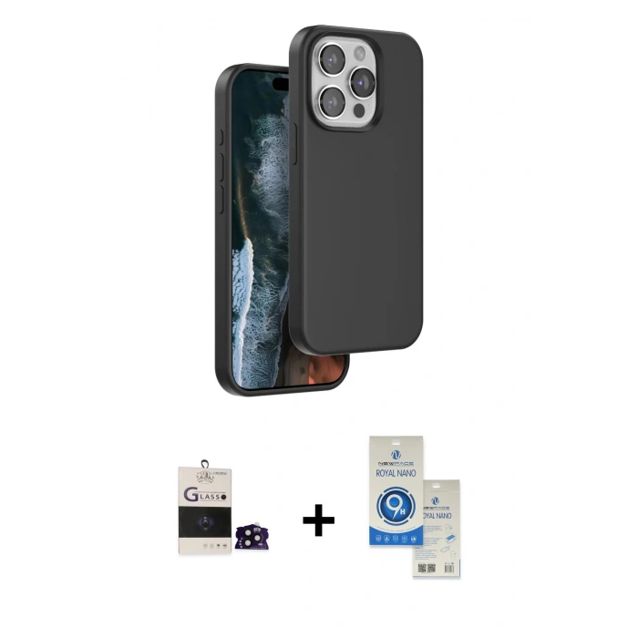 MARSİLYAN™- iPhone 14 Pro Max Kılıf Kıvılcım Çizgi Serisi - Şeffaf Royal Nano Ekran Koruyucu + Bilvis Titan Kamera Lens - SH