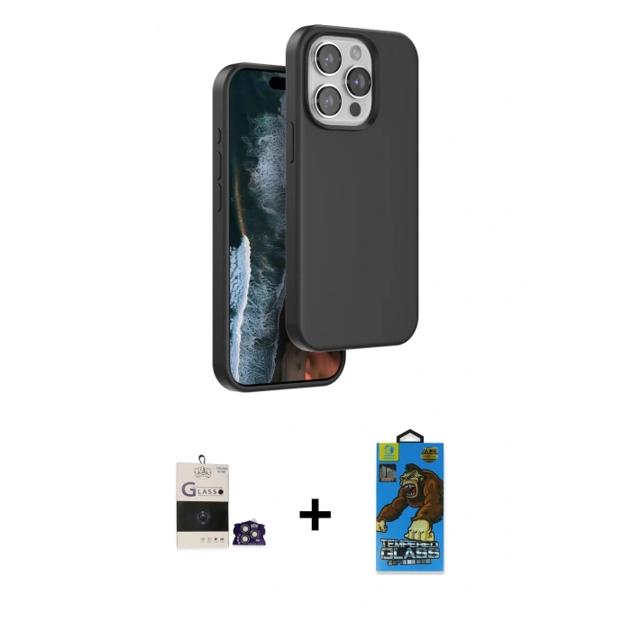 MARSİLYAN™- iPhone 14 Pro Max Kılıf Kıvılcım Çizgi Serisi - Siyah 18D Cam Ekran Koruyucu + Bilvis Titan Kamera Lens - GS