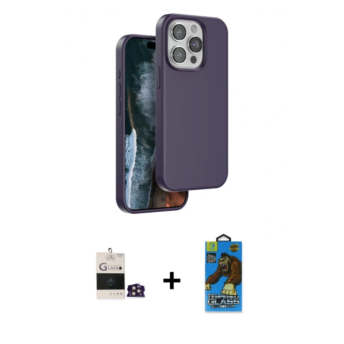 MARSİLYAN™- iPhone 14 Pro Max Kılıf Kıvılcım Çizgi Serisi - Siyah 18D Cam Ekran Koruyucu + Gold Bilvis Titan Kamera Lens