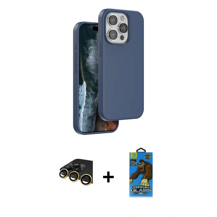 MARSİLYAN™- iPhone 14 Pro Max Kılıf Kıvılcım Çizgi Serisi - Siyah 18D Cam Ekran Koruyucu + Raze Metal Kamera Lens - GD