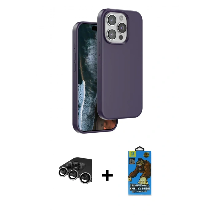 MARSİLYAN™- iPhone 14 Pro Max Kılıf Kıvılcım Çizgi Serisi - Siyah 18D Cam Ekran Koruyucu + Raze Metal Kamera Lens - GS