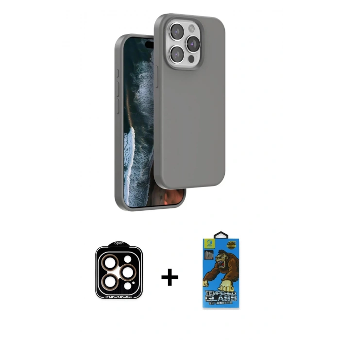 MARSİLYAN™- iPhone 14 Pro Max Kılıf Kıvılcım Çizgi Serisi - Siyah 18D Cam Ekran Koruyucu + PVD Metal Kamera Lens - TU