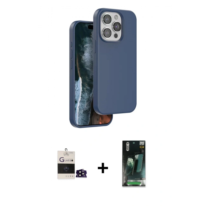 MARSİLYAN™- iPhone 14 Pro Max Kılıf Kıvılcım Çizgi Serisi - Siyah 360 Mat Full Body Arka Koruyucu + Bilvis Titan Kamera Lens - SH