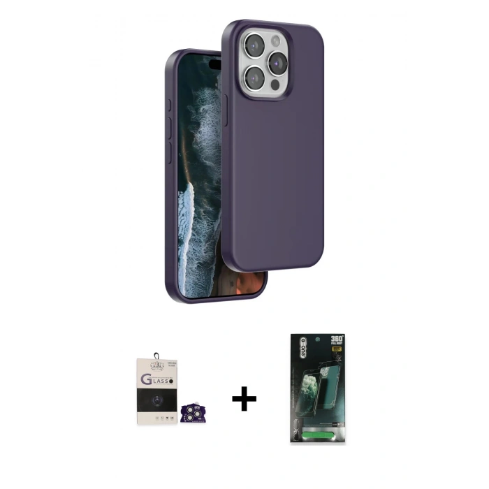 MARSİLYAN™- iPhone 14 Pro Max Kılıf Kıvılcım Çizgi Serisi - Siyah 360 Mat Full Body Arka Koruyucu + Bilvis Titan Kamera Lens - GS