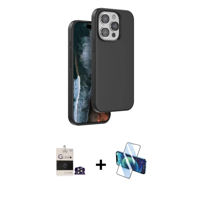 MARSİLYAN™- iPhone 14 Pro Max Kılıf Kıvılcım Çizgi Serisi - Siyah 3D Antistatik Cam Ekran Koruyucu + Bilvis Titan Kamera Lens - GS