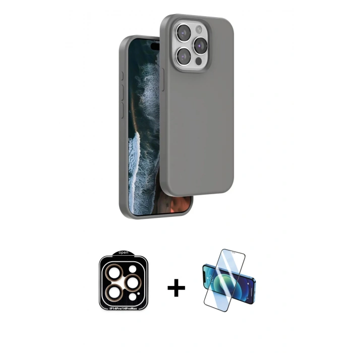 MARSİLYAN™- iPhone 14 Pro Max Kılıf Kıvılcım Çizgi Serisi - Siyah 3D Antistatik Cam Ekran Koruyucu + PVD Metal Kamera Lens - TU