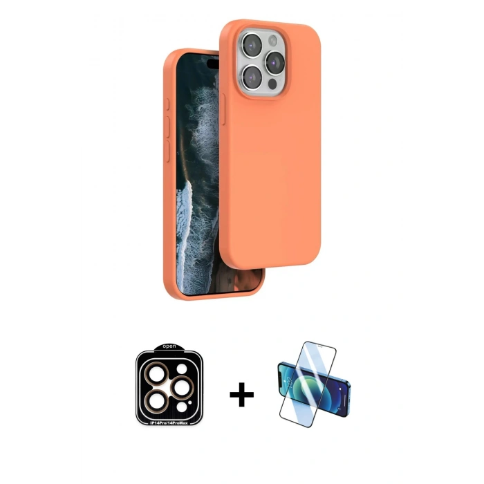 MARSİLYAN™- iPhone 14 Pro Max Kılıf Kıvılcım Çizgi Serisi - Siyah 3D Antistatik Cam Ekran Koruyucu + PVD Metal Kamera Lens - TU