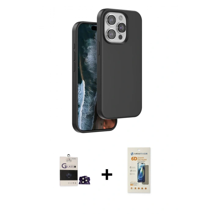MARSİLYAN™- iPhone 14 Pro Max Kılıf Kıvılcım Çizgi Serisi - Siyah 6D Mat Seramik Hayalet Nano Ekran Koruyucu + Bilvis Titan Kamera Lens - SH