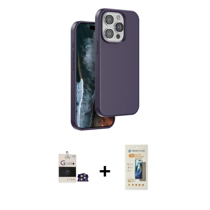 MARSİLYAN™- iPhone 14 Pro Max Kılıf Kıvılcım Çizgi Serisi - Siyah 6D Mat Seramik Hayalet Nano Ekran Koruyucu + Bilvis Titan Kamera Lens - GS