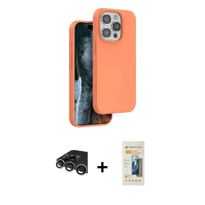 MARSİLYAN™- iPhone 14 Pro Max Kılıf Kıvılcım Çizgi Serisi - Siyah 6D Mat Seramik Hayalet Nano Ekran Koruyucu + Raze Metal Kamera Lens - GS