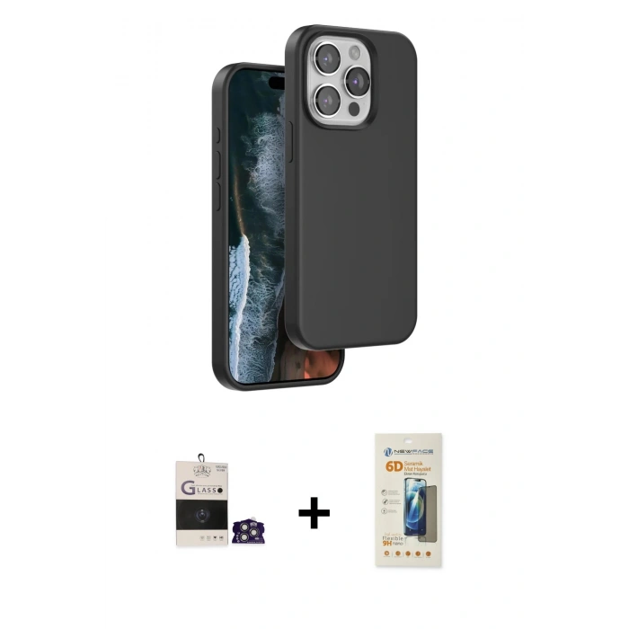 MARSİLYAN™- iPhone 14 Pro Max Kılıf Kıvılcım Çizgi Serisi - Siyah 6D Mat Seramik Hayalet Nano Ekran Koruyucu + Bilvis Titan Kamera Lens - GS