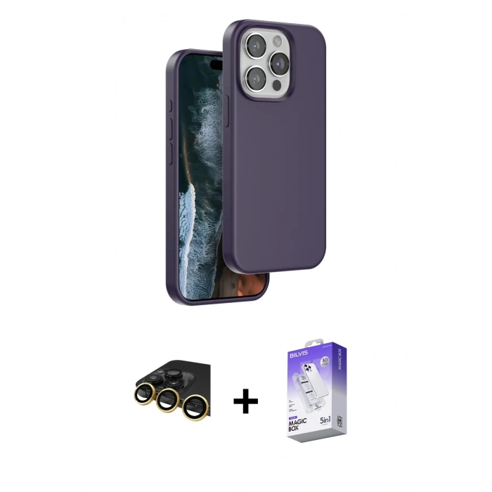 MARSİLYAN™- iPhone 14 Pro Max Kılıf Kıvılcım Çizgi Serisi - Siyah Bilvis 5in1 3D Magic Cam Ekran Koruyucu + Raze Metal Kamera Lens - GD